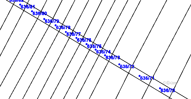 Parcela st. 636/74 v KÚ Kuchařovice, Katastrální mapa