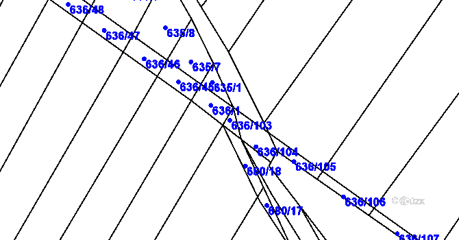 Parcela st. 636/103 v KÚ Kuchařovice, Katastrální mapa