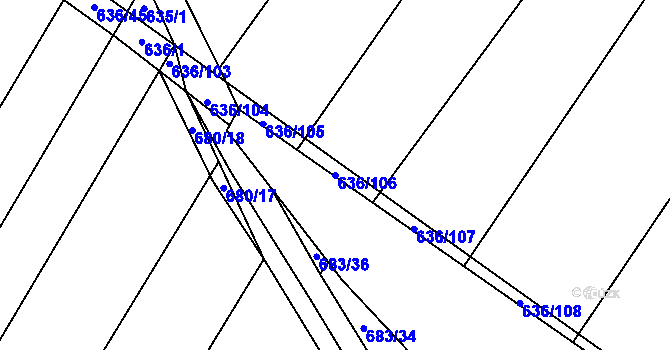 Parcela st. 636/106 v KÚ Kuchařovice, Katastrální mapa