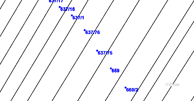 Parcela st. 637/75 v KÚ Kuchařovice, Katastrální mapa