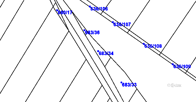 Parcela st. 683/34 v KÚ Kuchařovice, Katastrální mapa