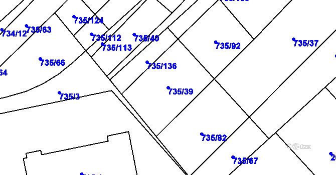 Parcela st. 735/39 v KÚ Kuchařovice, Katastrální mapa