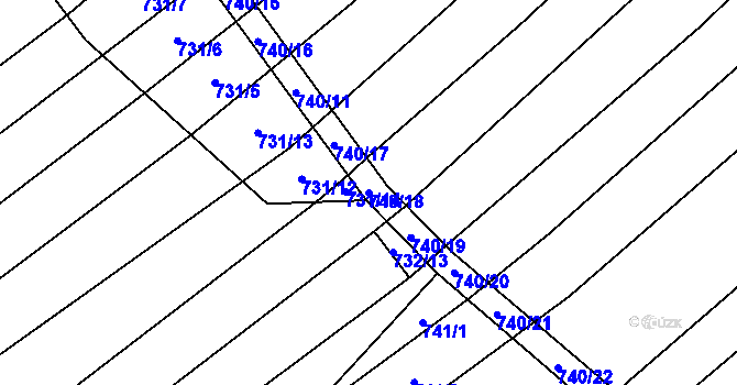 Parcela st. 740/18 v KÚ Kuchařovice, Katastrální mapa