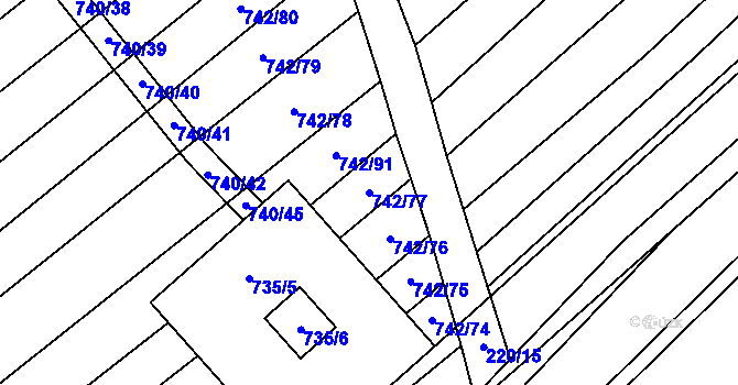 Parcela st. 742/77 v KÚ Kuchařovice, Katastrální mapa