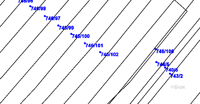 Parcela st. 746/102 v KÚ Kuchařovice, Katastrální mapa