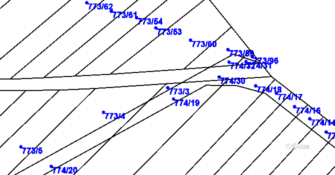 Parcela st. 773/3 v KÚ Kuchařovice, Katastrální mapa