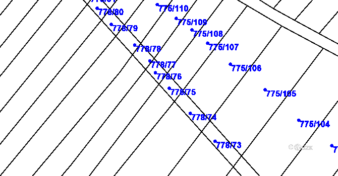 Parcela st. 778/75 v KÚ Kuchařovice, Katastrální mapa
