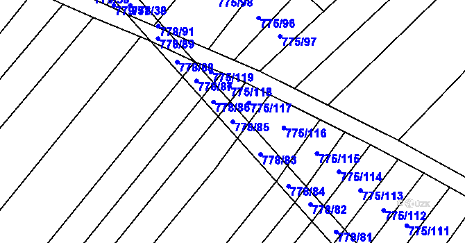Parcela st. 778/85 v KÚ Kuchařovice, Katastrální mapa