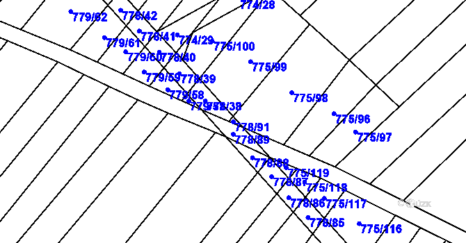 Parcela st. 778/91 v KÚ Kuchařovice, Katastrální mapa