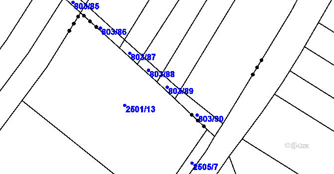 Parcela st. 803/89 v KÚ Kuchařovice, Katastrální mapa