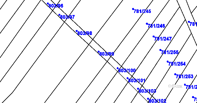 Parcela st. 803/99 v KÚ Kuchařovice, Katastrální mapa