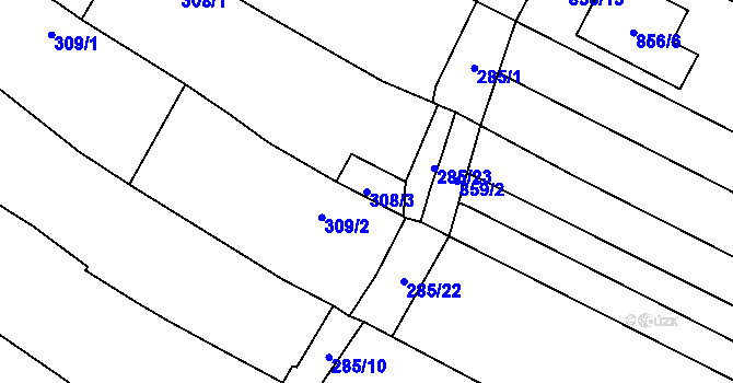 Parcela st. 308/3 v KÚ Kuchařovice, Katastrální mapa