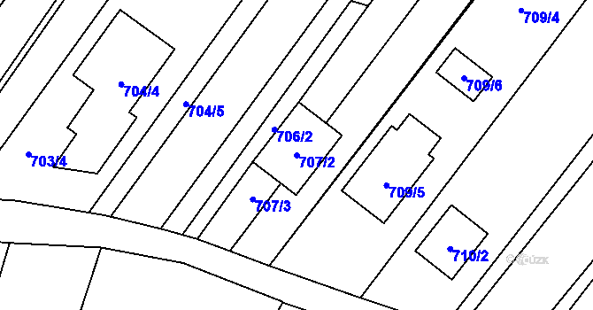 Parcela st. 707/2 v KÚ Kuchařovice, Katastrální mapa