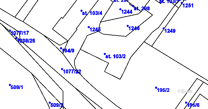 Parcela st. 103/2 v KÚ Kujavy, Katastrální mapa