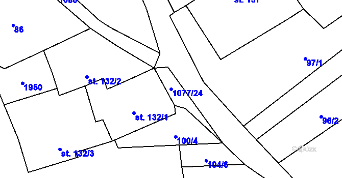 Parcela st. 1077/24 v KÚ Kujavy, Katastrální mapa