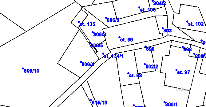 Parcela st. 134/1 v KÚ Kuklík, Katastrální mapa