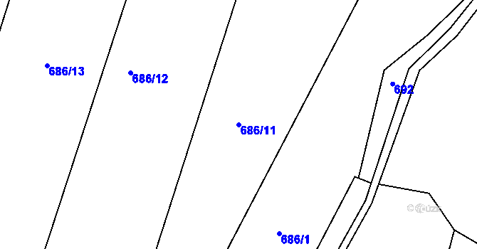 Parcela st. 686/11 v KÚ Kuklík, Katastrální mapa
