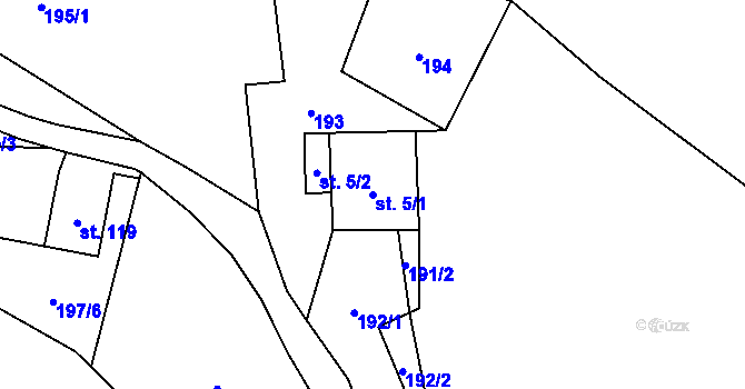 Parcela st. 5/1 v KÚ Kuklík, Katastrální mapa