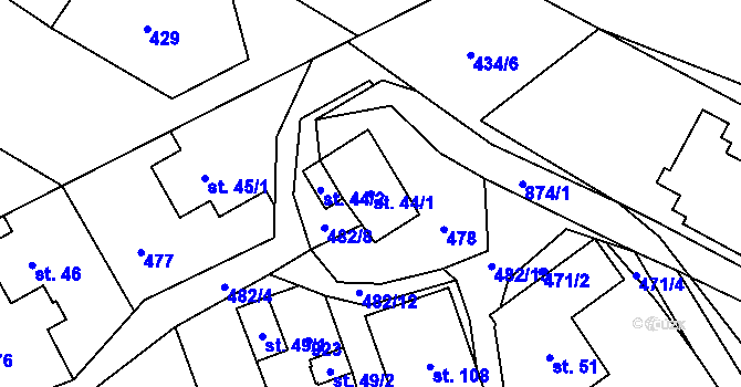 Parcela st. 44/1 v KÚ Kuklík, Katastrální mapa