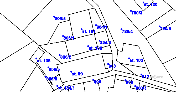 Parcela st. 100 v KÚ Kuklík, Katastrální mapa