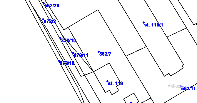 Parcela st. 562/7 v KÚ Kuklík, Katastrální mapa