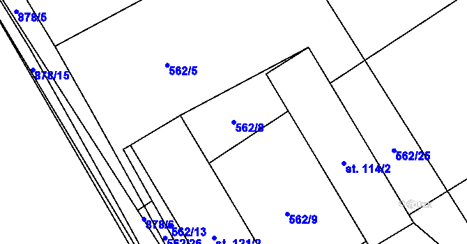 Parcela st. 562/8 v KÚ Kuklík, Katastrální mapa