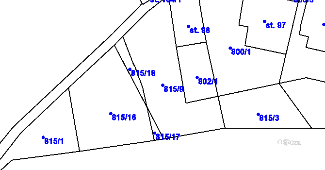 Parcela st. 815/9 v KÚ Kuklík, Katastrální mapa