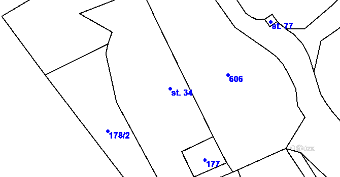 Parcela st. 34 v KÚ Kašov, Katastrální mapa