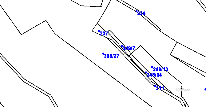 Parcela st. 308/27 v KÚ Kašov, Katastrální mapa