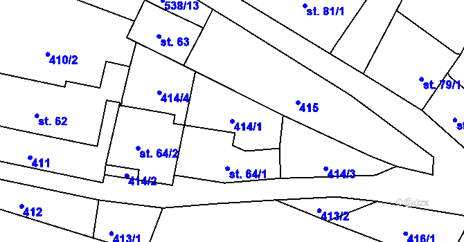 Parcela st. 414/1 v KÚ Kuks, Katastrální mapa