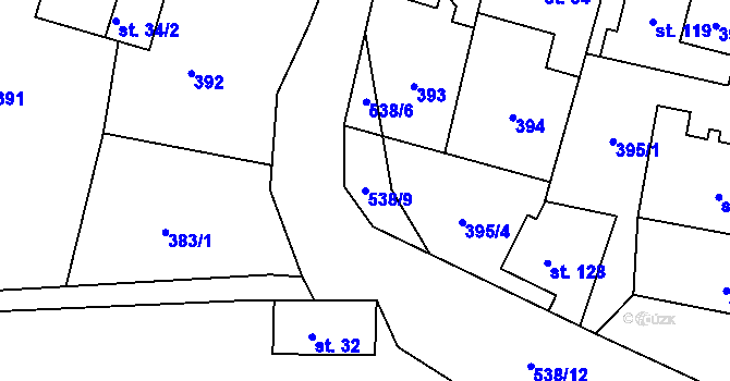 Parcela st. 538/9 v KÚ Kuks, Katastrální mapa