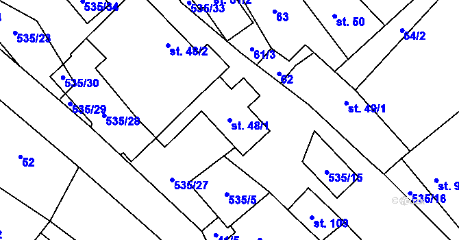 Parcela st. 48/1 v KÚ Kulířov, Katastrální mapa