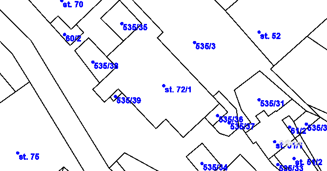 Parcela st. 72/1 v KÚ Kulířov, Katastrální mapa