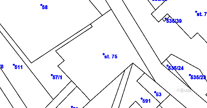 Parcela st. 75 v KÚ Kulířov, Katastrální mapa