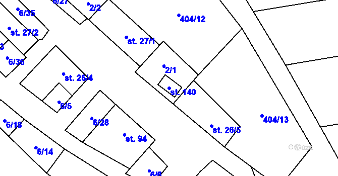 Parcela st. 140 v KÚ Kulířov, Katastrální mapa