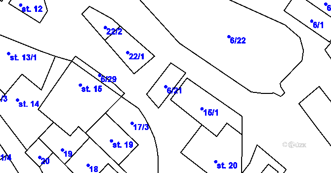 Parcela st. 6/21 v KÚ Kulířov, Katastrální mapa