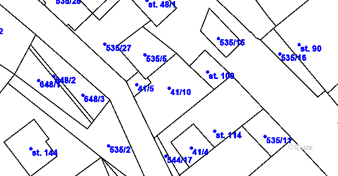 Parcela st. 41/10 v KÚ Kulířov, Katastrální mapa