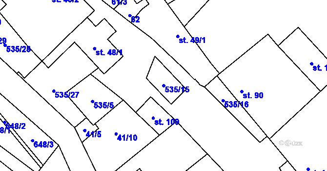 Parcela st. 535/15 v KÚ Kulířov, Katastrální mapa