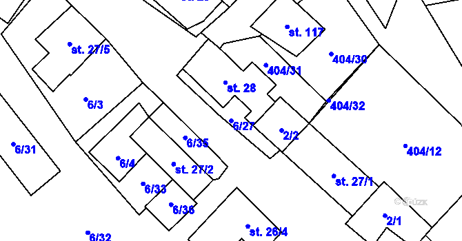 Parcela st. 6/27 v KÚ Kulířov, Katastrální mapa