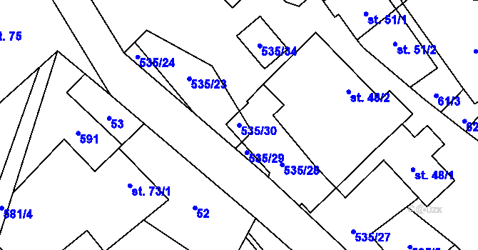 Parcela st. 535/30 v KÚ Kulířov, Katastrální mapa