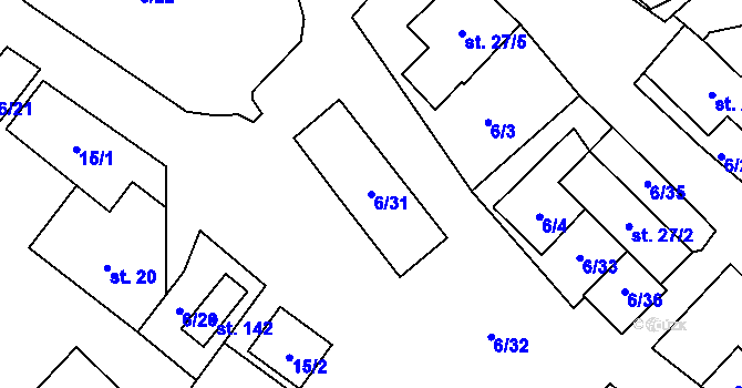 Parcela st. 6/31 v KÚ Kulířov, Katastrální mapa