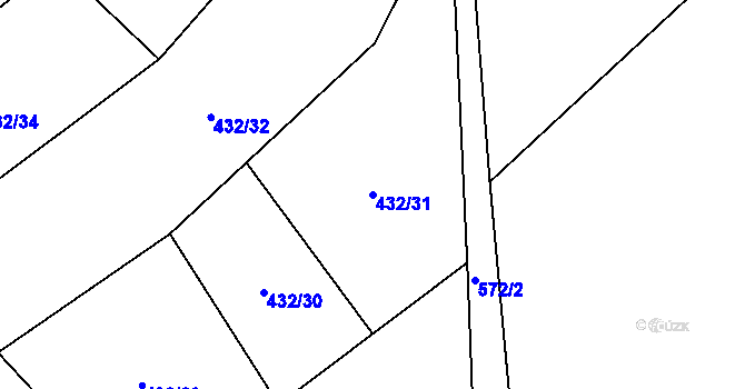 Parcela st. 432/31 v KÚ Kulířov, Katastrální mapa