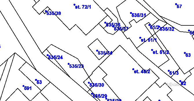 Parcela st. 535/34 v KÚ Kulířov, Katastrální mapa