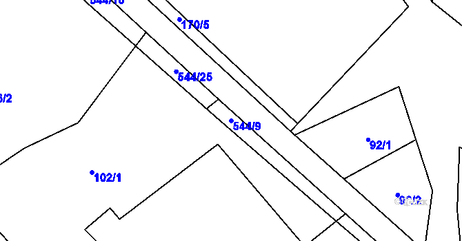 Parcela st. 544/9 v KÚ Kulířov, Katastrální mapa