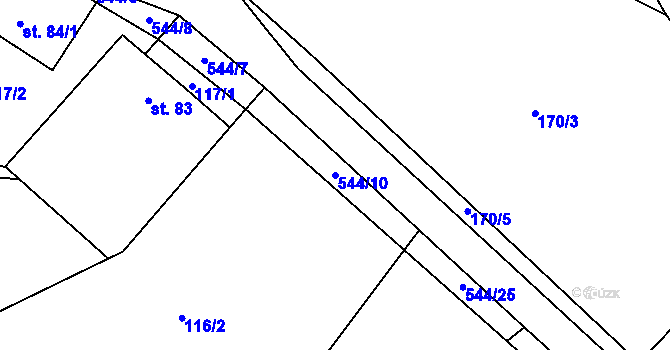 Parcela st. 544/10 v KÚ Kulířov, Katastrální mapa