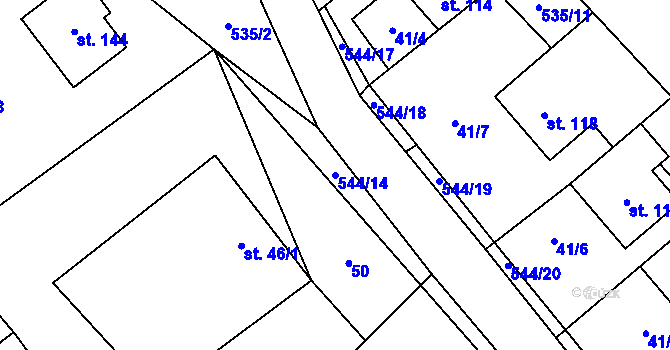 Parcela st. 544/14 v KÚ Kulířov, Katastrální mapa
