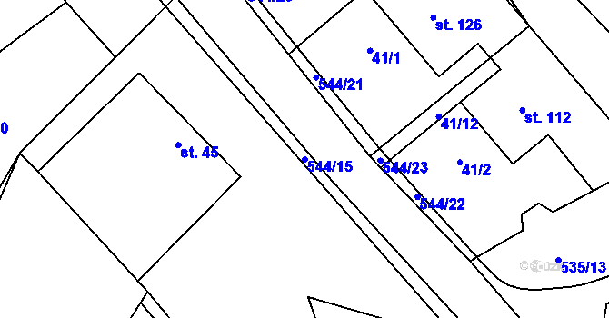 Parcela st. 544/15 v KÚ Kulířov, Katastrální mapa