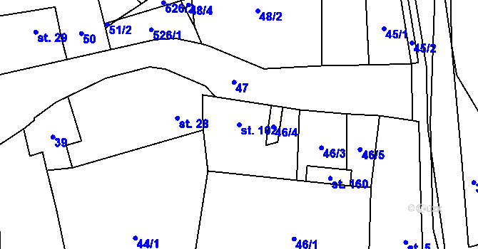 Parcela st. 102 v KÚ Kunčice u Nechanic, Katastrální mapa