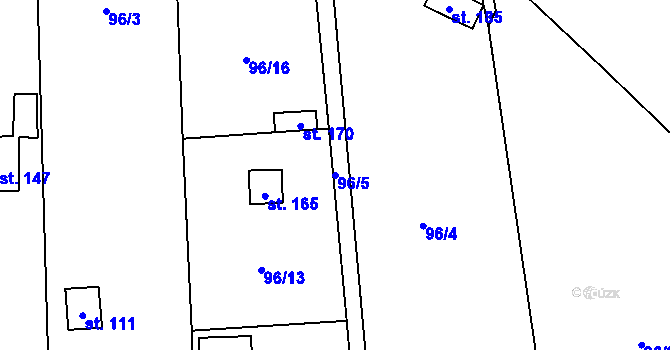Parcela st. 96/5 v KÚ Kunčice u Nechanic, Katastrální mapa