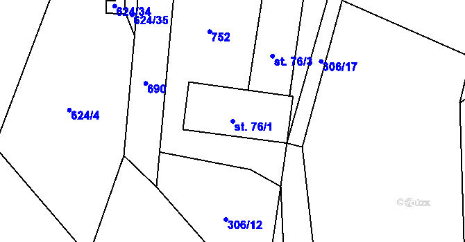 Parcela st. 76/1 v KÚ Kunčice nad Labem, Katastrální mapa